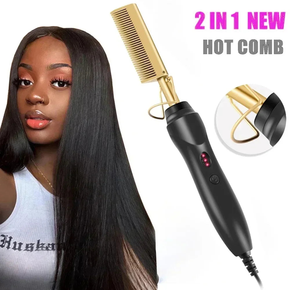 2-in- Electric Hot Comb Hair Straightener