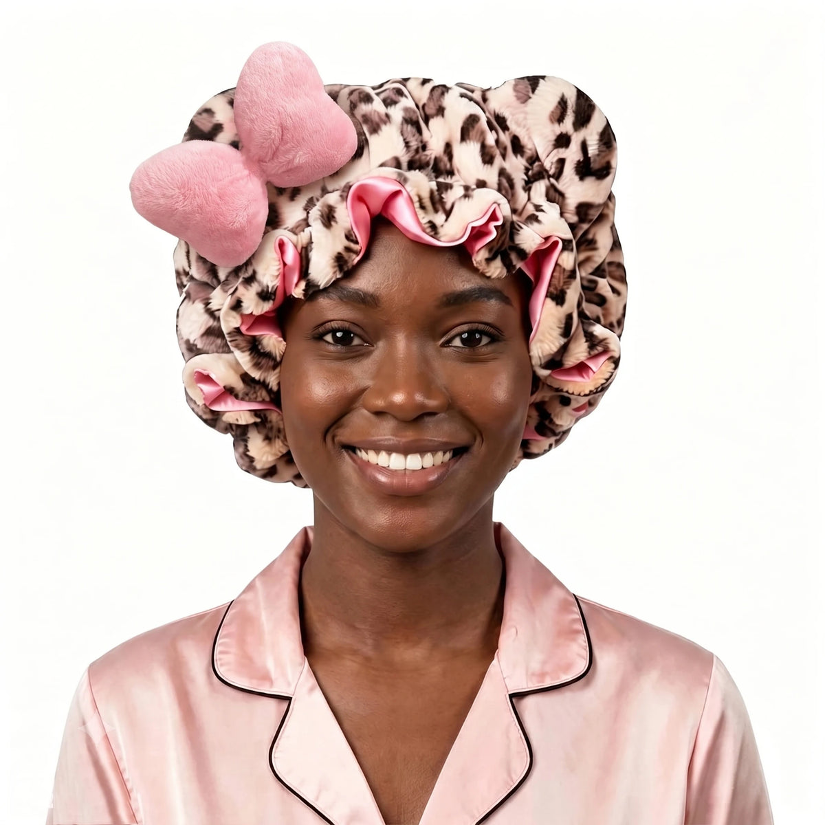 Leopard Teddy Satin-Lined Sleep Bonnet