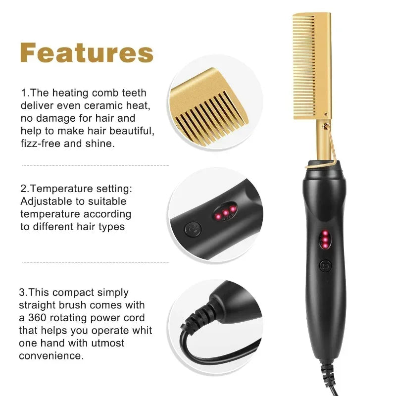 2-in- Electric Hot Comb Hair Straightener