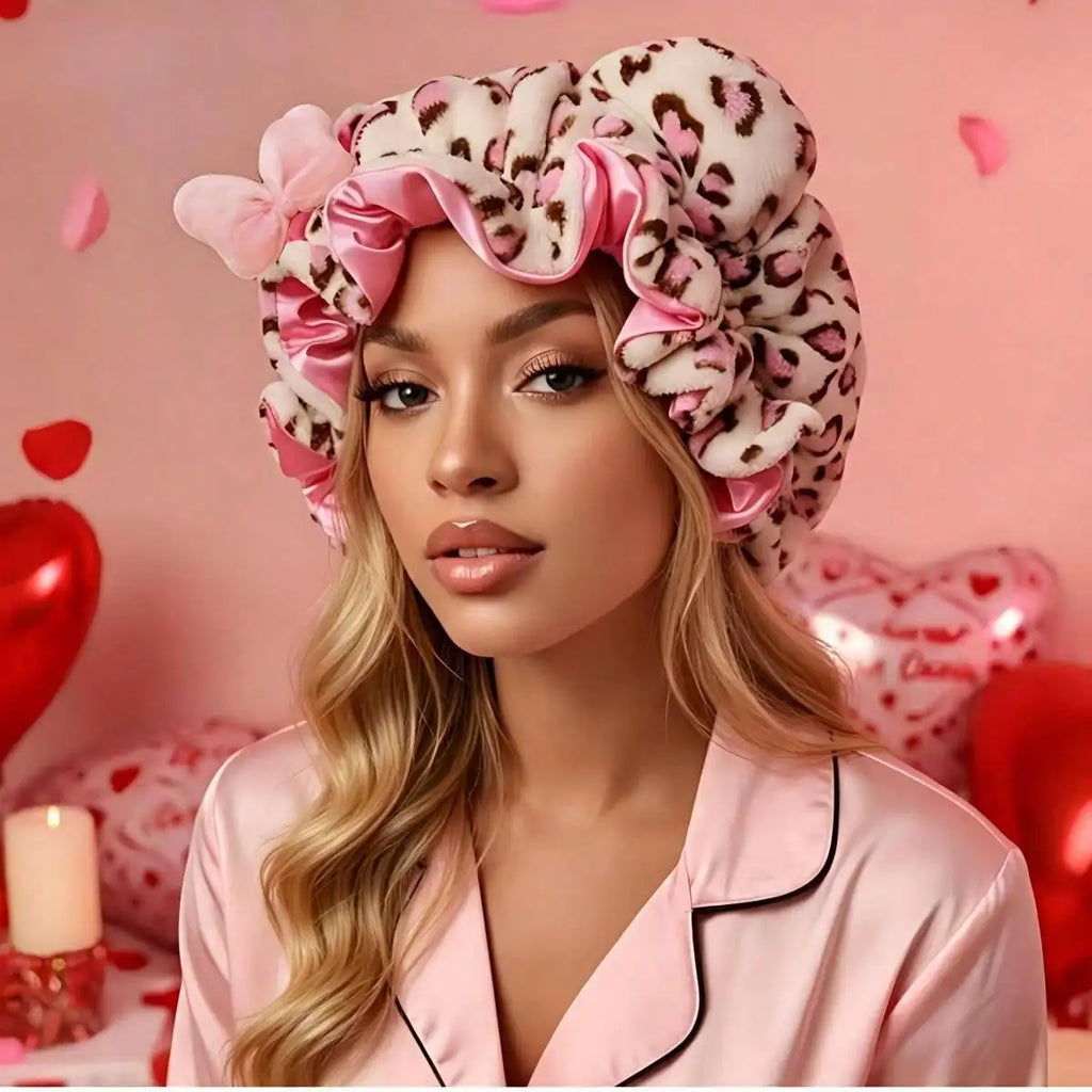 Leopard Teddy Satin-Lined Sleep Bonnet